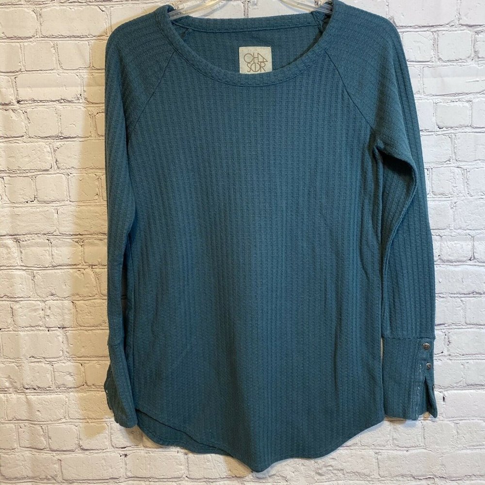 Chasor Size Small Teal Waffle Knit Long sleeve